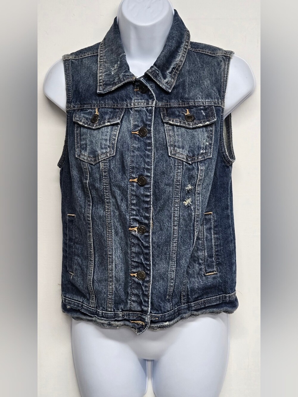 Mossimo S Classic Denim Vest Distressed 100% Cotton
